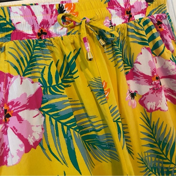 Indero Yellow and Pink Floral Wide Leg Pants - Picture 3 of 4
